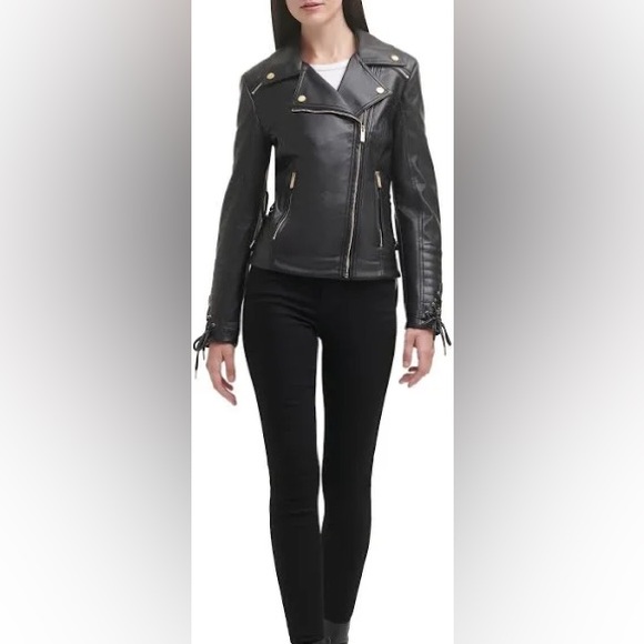 Guess Women's Faux-Leather Asymmetric Moto Coat - Picture 3 of 5